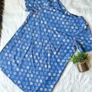 Animale Brazil Blue Viscose Aztec Tribal Print T Shirt Dress Women's 44 Large